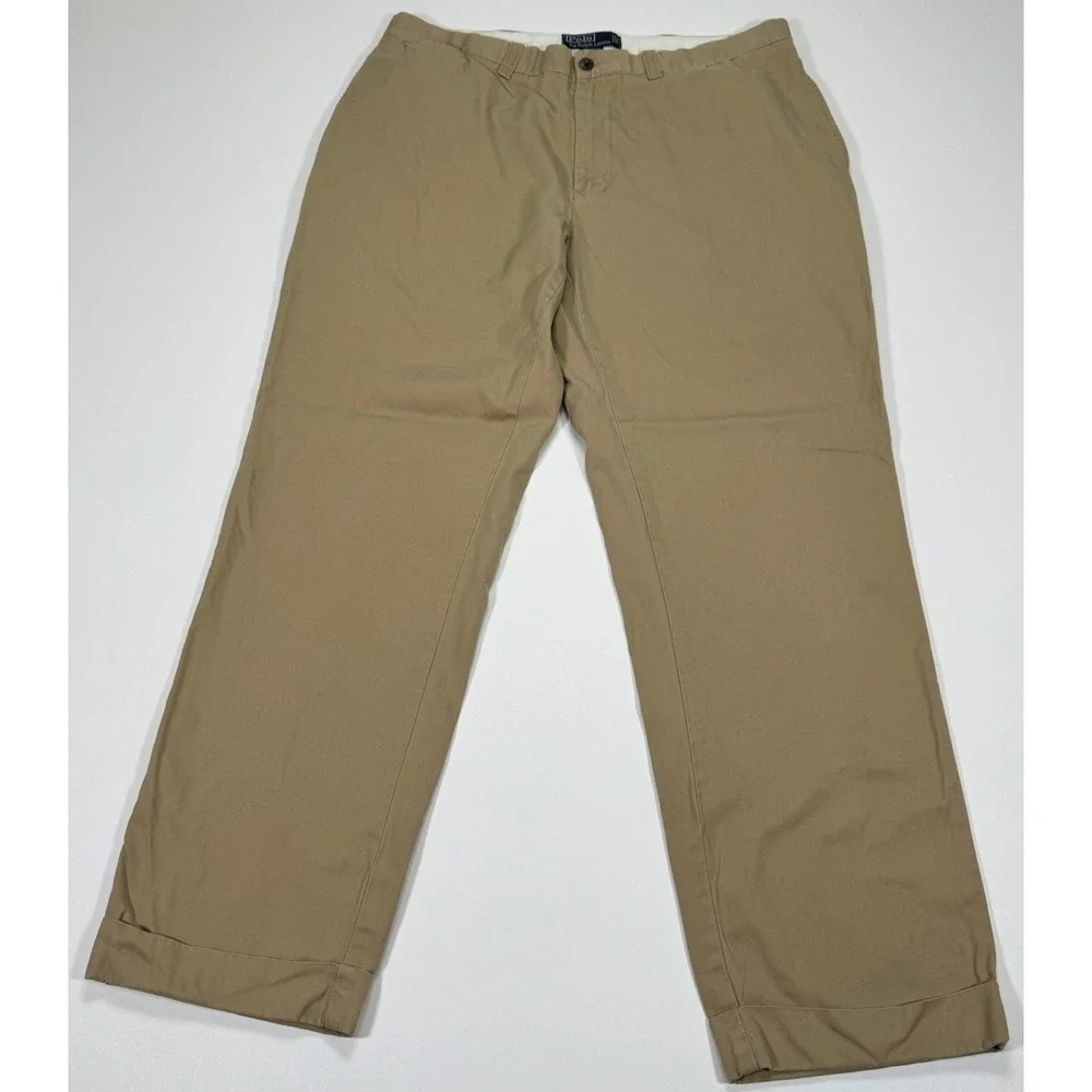 Polo Ralph Lauren Mens Chino Pants Fit 35x30 Khaki Custom Fit Flat Front Cotton